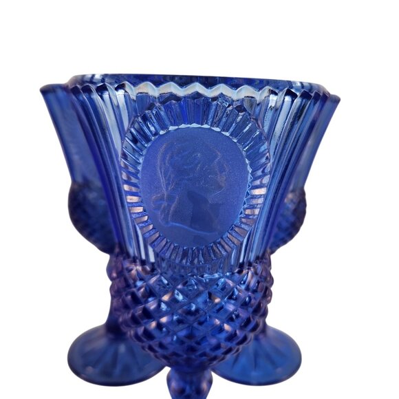 Vtg 1976 Avon Fostoria Cobalt Blue George Martha Washington 4 Glass Wine Goblets - Picture 7 of 11
